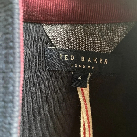 Ted Baker Quilted Jersey Cotton Navy Elbow Patches Bomber Jacket Sz 4(Sz M) - Picture 9 of 13